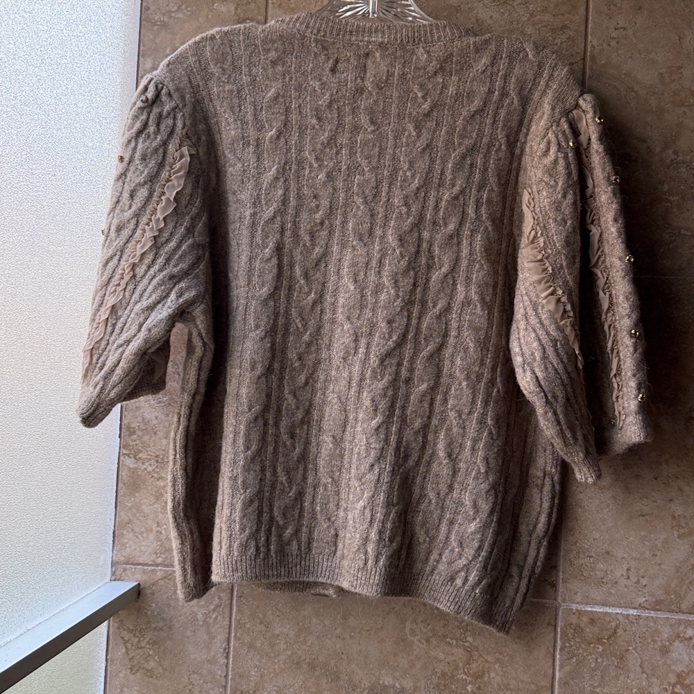 Maeve Ruffled Embellished Short Sleeve Cardigan Sweater Sparkle Anthropologie XL - Picture 12 of 16